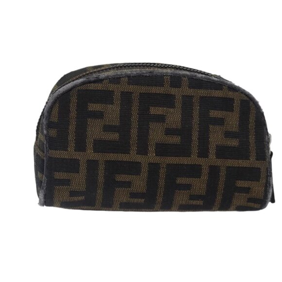 FENDI Zucca Canvas Pouch Brown Black Silver Auth fm3759 - Picture 2 of 16